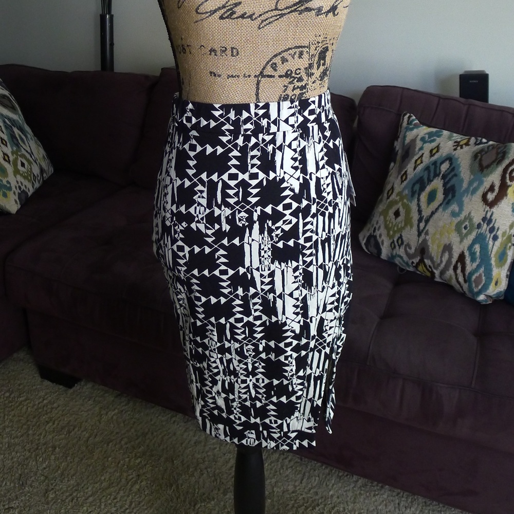 Pencil Skirt, Graphic Geometric Tribal Print